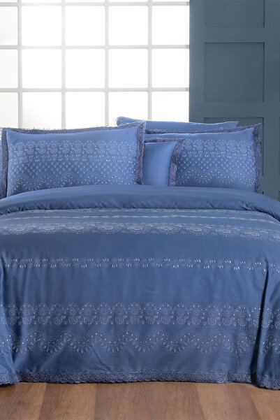 Sarev Perry Blue Double Duvet Cover Set - 100% Cotton Satin, "300 TC"