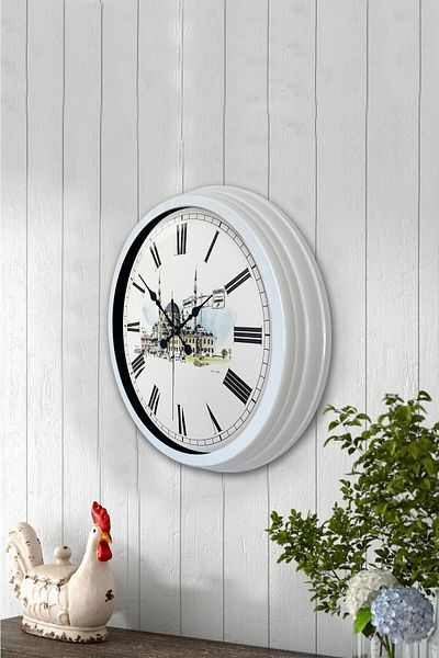 Kasva Concept Gift 40 Cm White Metal New Mosque Wall Clock