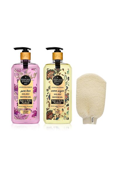 Eyüp Sabri Tuncer Gluten Free Shower Gels 750 ml 2 pieces+Bath Pouch gift, Shower Gels 750 ml 2 pcs + Bath Scrub