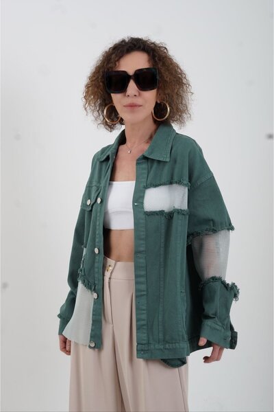 Zelish My Sister Zümrüt Yeşil File Detaylı Denim Ceket