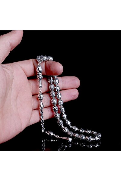 Tesbihsepetim 925 AYAR TAMAMI GÜMÜŞ DESEN MOTİFLİ BÜYÜK BOY TESBİH
