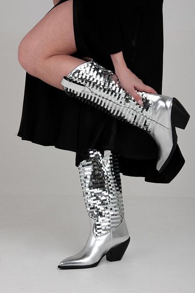 Sibel Durmaz Angel Silver Sequin Sequin Dallas Boots