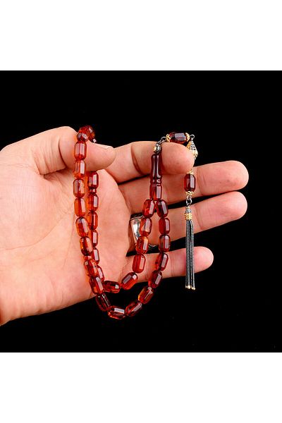Tesbihsepetim Double Color Silver Tufted Drop Amber Prayer Beads