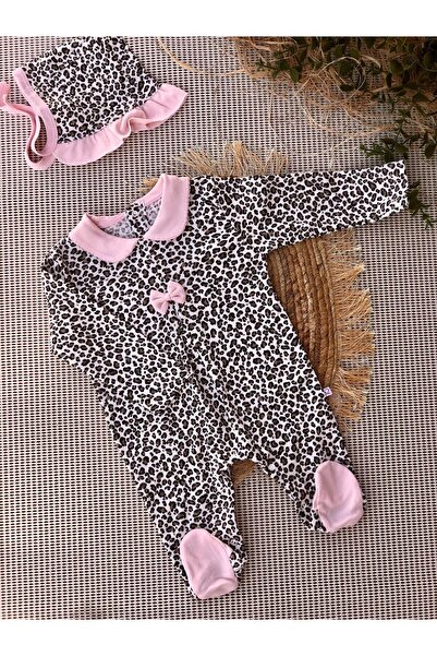 tinitins kız bebek leopar desenli yakalı fiyonklu tulum