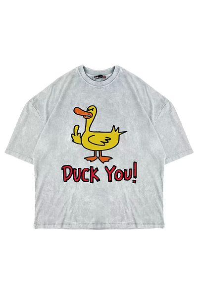 Sekizbiraltı Λευκό μπλουζάκι Unisex Oversize - Duck You! Τυπωμένο