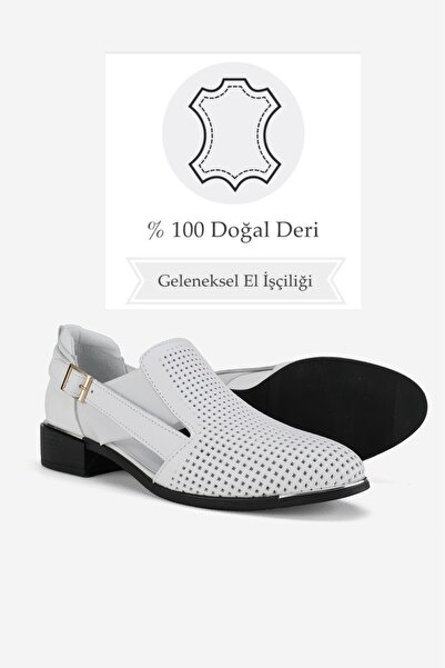 TUNAELLİ KADIN BEYAZ HAKİKİ DOĞAL DERİ 36-41 NUMARA TOKALI BABET