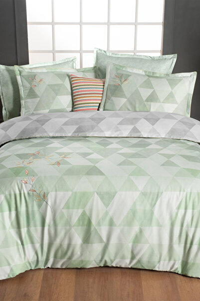 Sarev Peonia Yeşil Tek Kişilik %100 Pamuk Saten "233 TC" Nevresim Takımı