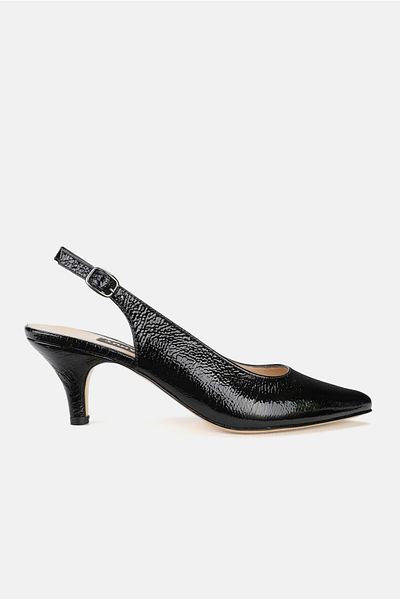 TUNAELLİ Piele lacuita neagra - Piele naturala autentica, tocuri marimea 35-41, pantofi cu spate deschis