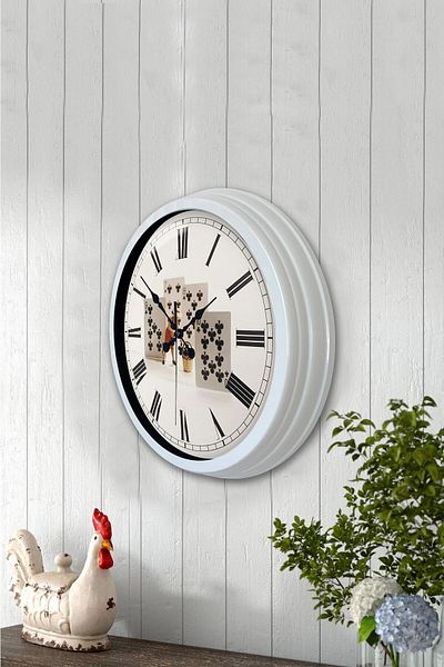 Kasva Concept Gift 40 cm White Metal Playing Card Wall Clock