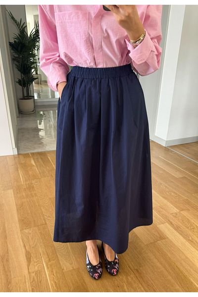 My Blog Dunkelblauer Popeline-Rock mit elastischer Taille und Seitentaschen