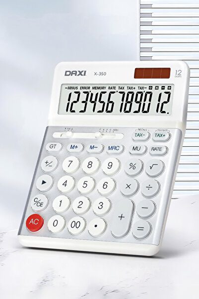 Daxi X-350 BEYAZ 12 HANELİ HESAP MAKİNESİ, TAX FONKSİYONLU, 14x19 cm