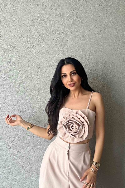 Seda Yalçın Atelier Bej Gül Detaylı Askılı Büstiyer