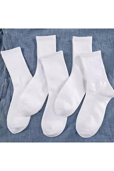 Meguca Socks Unisex Beyaz Kolej Düz Desensiz Çorap Seti 6 Çift