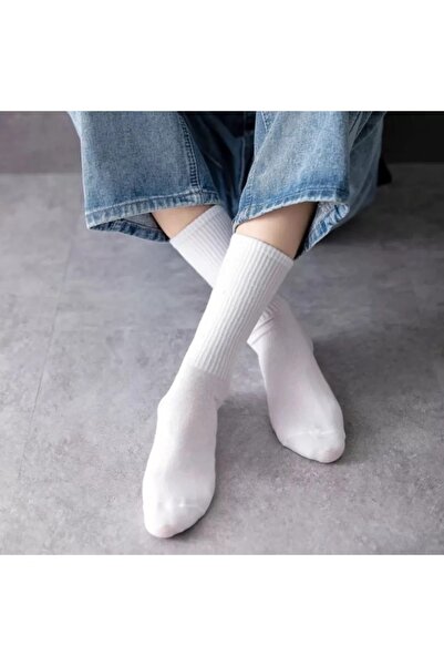 Meguca Socks Unisex White College Plain Patternless Socks Set 6 Pairs