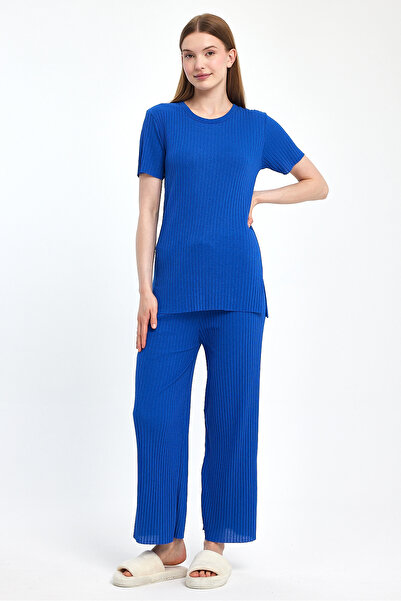 MEBA Dámská pyžamová souprava Saks Blue Corded - Krátký rukáv sezónní