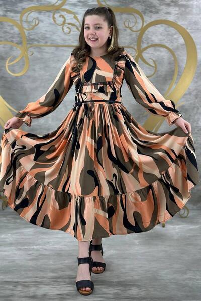 Riccotarz فستان بناتي مكشكش للكاحل مزين بنمط مموه