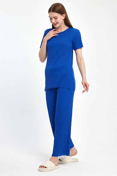 MEBA Dámská pyžamová souprava Saks Blue Corded - Krátký rukáv sezónní