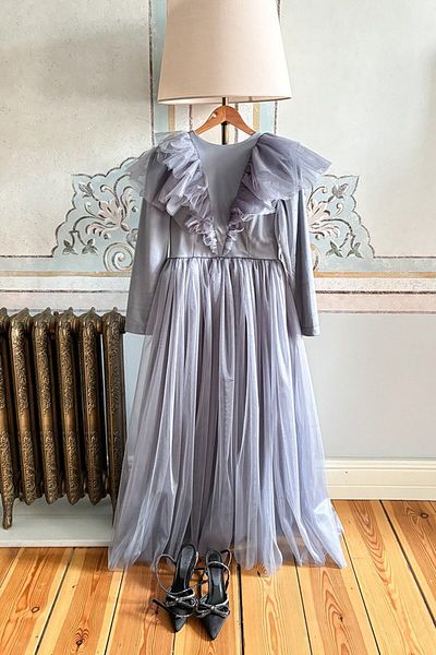 Ceylan Otantik Γκρι βραδινό φόρεμα Princess Design