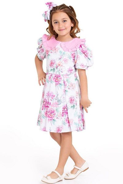 Riccotarz Girl's Baby Collar Floral Print White Dress