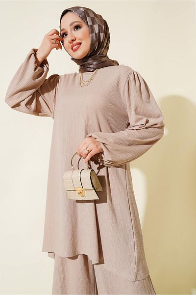 Bigdart 6663 Damen Tunika Hose Unterteil Oberteil Set 6663 - Stein