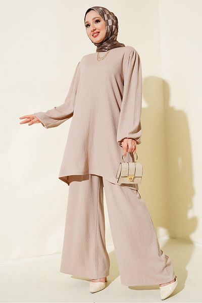 Bigdart 6663 Damen Tunika Hose Unterteil Oberteil Set 6663 - Stein