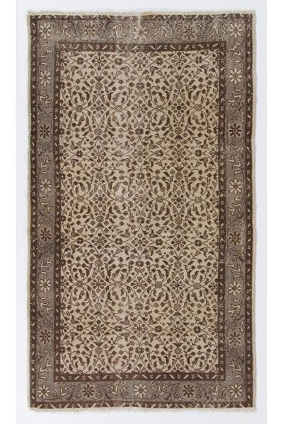 Tekin 116x205 cm Çiçek Desenli Eski Türk Uşak Halısu. Bej ve Kahverengi Çiftl...