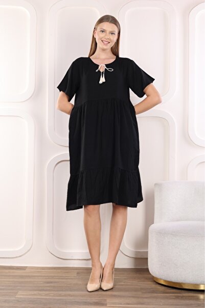 mervemoda Rochie de vară pentru femei cu mânecă scurtă - țesută sub genunchi