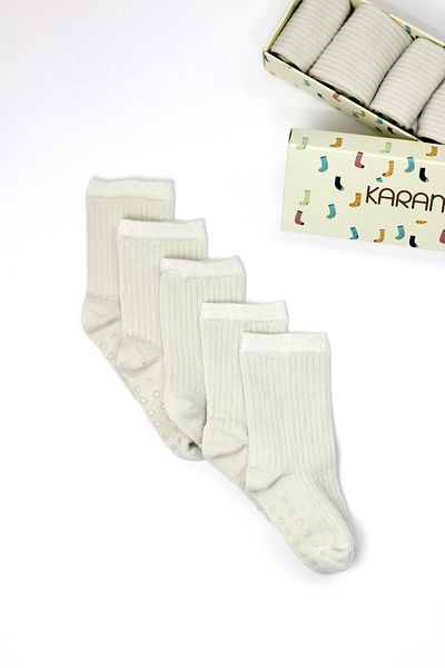 KARAMİLA 5 Pairs Baby Socks - WITHOUT BACKET Bamboo + Silicone Non-Slip Sole After 6 Months