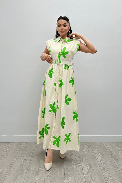 giyimmasalı Green Linen Dress - Button Detail