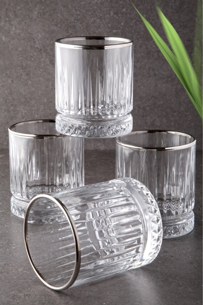 WuuQ 4 LÜ Meşrubat ve Su bardağı Seti - Gümüş Renk