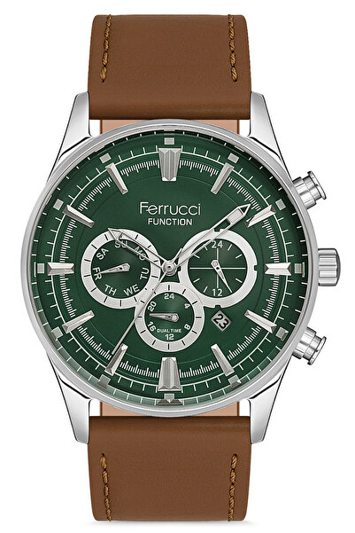 Ferrucci Erkek Çelik Kasa Kol Saati Deri Kordon Paslanmaz Çelik İç Fonksiyonl...