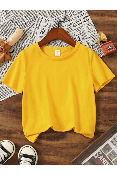 MORNİNG KİDS Tricou galben uni din bumbac pieptănat pentru fete