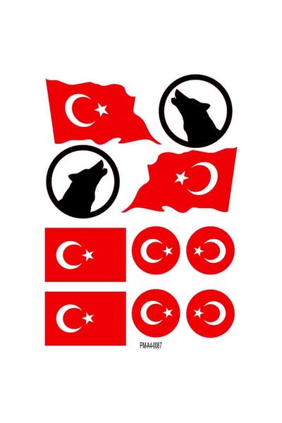 MOTOSEPETİM TÜRK BAYRAĞI KURT ÇOKLU EKİPMAN KASK MOTORSİKLET STİCKER SETİ 01