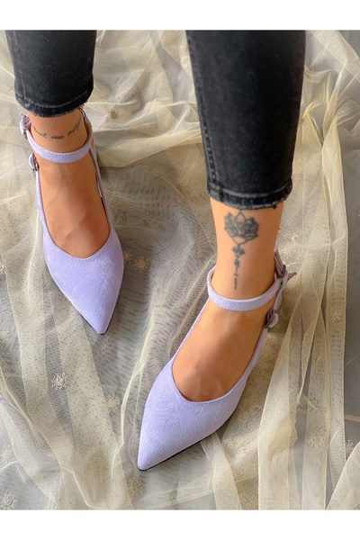 irmona DUBAI LİLA DANA SÜET KISA ÖKÇE BANTLI SIVRI BURUN KLASIK SANDALET