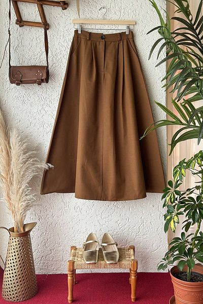 Ceylan Otantik Bitter Brown Colored Cotton Skirt