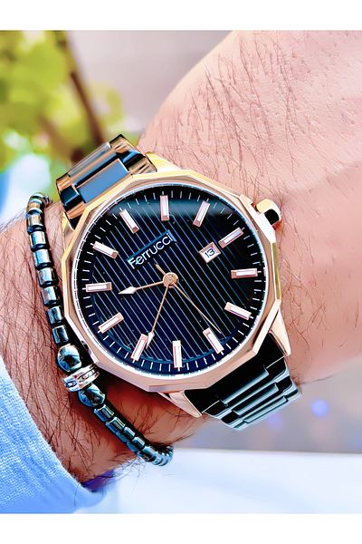 Ferrucci Ferrucci̇ New Model Steel Men's Wristwatch with Calendar + Bracelet as a Gift