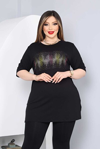 vividbutik Large Size Blouse with Colorful Stone Detail