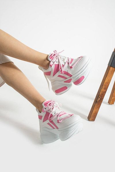 Bymoda Nou sezon alb roz pantofi sport cu toc ascuns cu pană Înălțime totală 10 cm