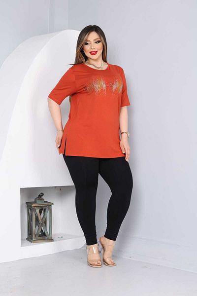 vividbutik Large Size Blouse with Colorful Stone Detail