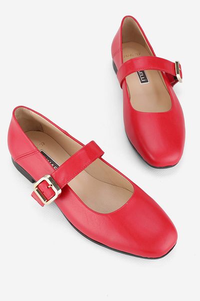 TUNAELLİ Women's Red Natural Leather - Size 34-35-41-42 Banded Ballerinas
