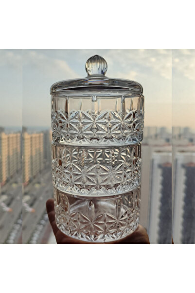 MADAME LUDA Crystal 280 CC 3 Layer 4 Pieces - Snack Bowl and Cookie Bowl Effect, Magnolia + Sweet Glass Bowl