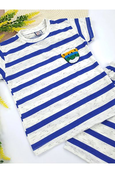 Keskincan Kids Club Set dublu pentru băieți - pantaloni scurți și tricou de culoare verde, roșu și albastru, brodat ursuleț