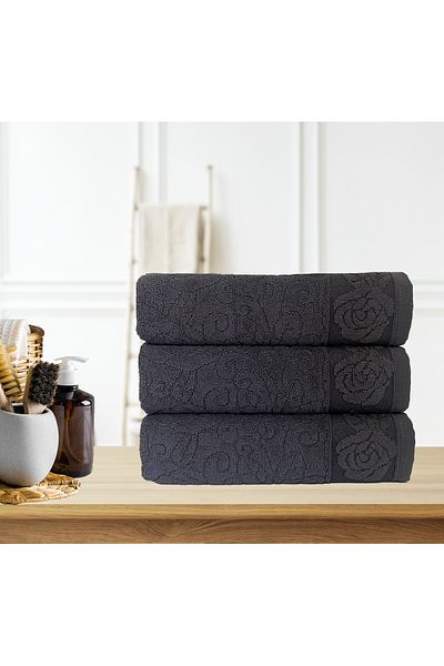 Lucy and Home Anthracite 30x50 Cm Jacquard 3 Piece Towel Set