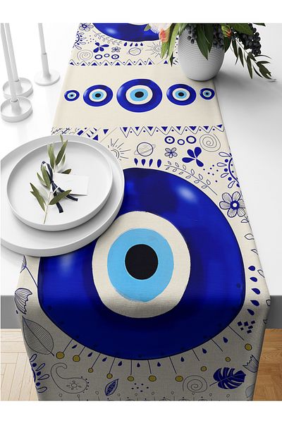 Bertille Home Nazar Series 140x40 Cm Digital Print Runner (Evil Eye)
