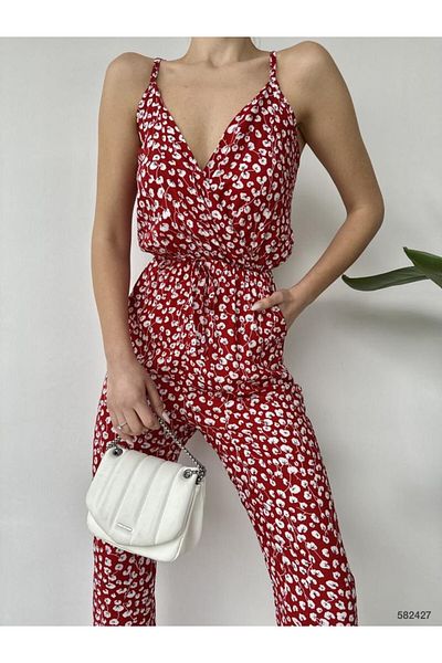 merysare ViscoSe Patterned Women's Jumpsuit - Elastic Waist, Straps (color Options)