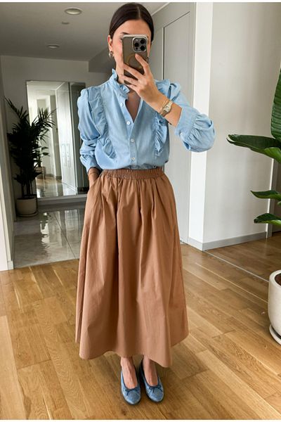 My Blog Coffee Belt Elastic Poplin Side Pocketed Skirt