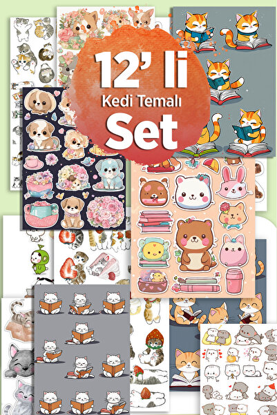 LiyaCraft Σετ αυτοκόλλητων 12 τεμαχίων με θέμα τη χαριτωμένη γάτα, κατάλληλο ...