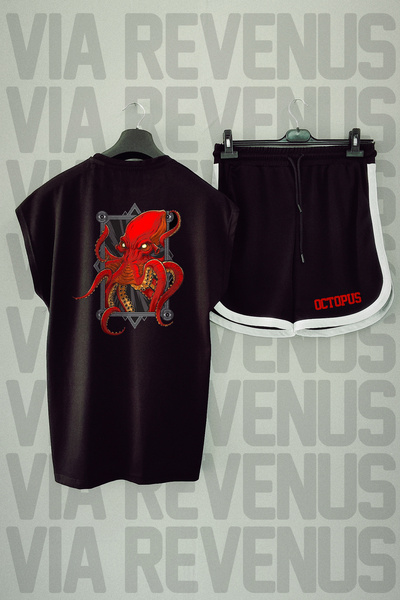 Vordevia Crna hobotnica Štampano T-shirt i sportski set kratkih hlača - bez r...
