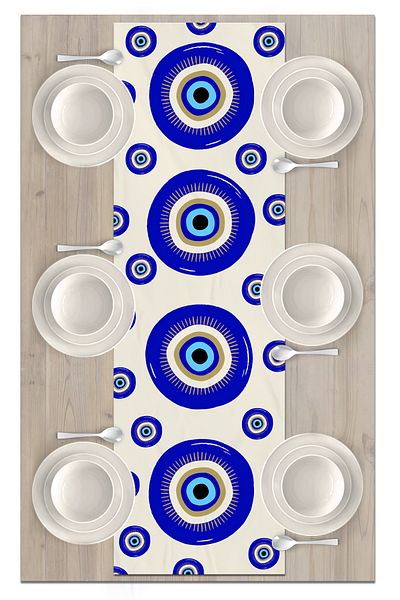 Bertille Home Nazar Series 140x40 Cm Digital Print Runner (Evil Eye)