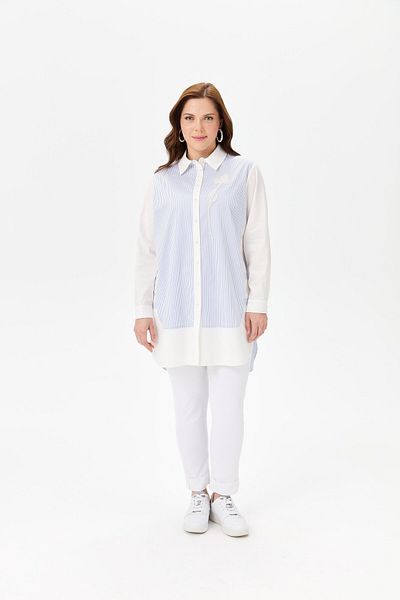 FUAT GÜRSEN Fuat Gürşen 1356 Flower Detailed Large Size Striped Tunic